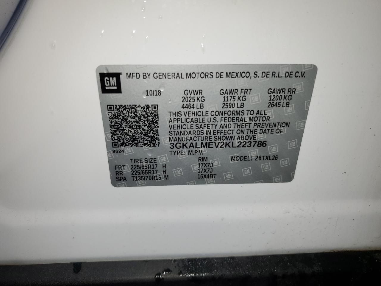 3GKALMEV2KL223786 2019 GMC Terrain Sle