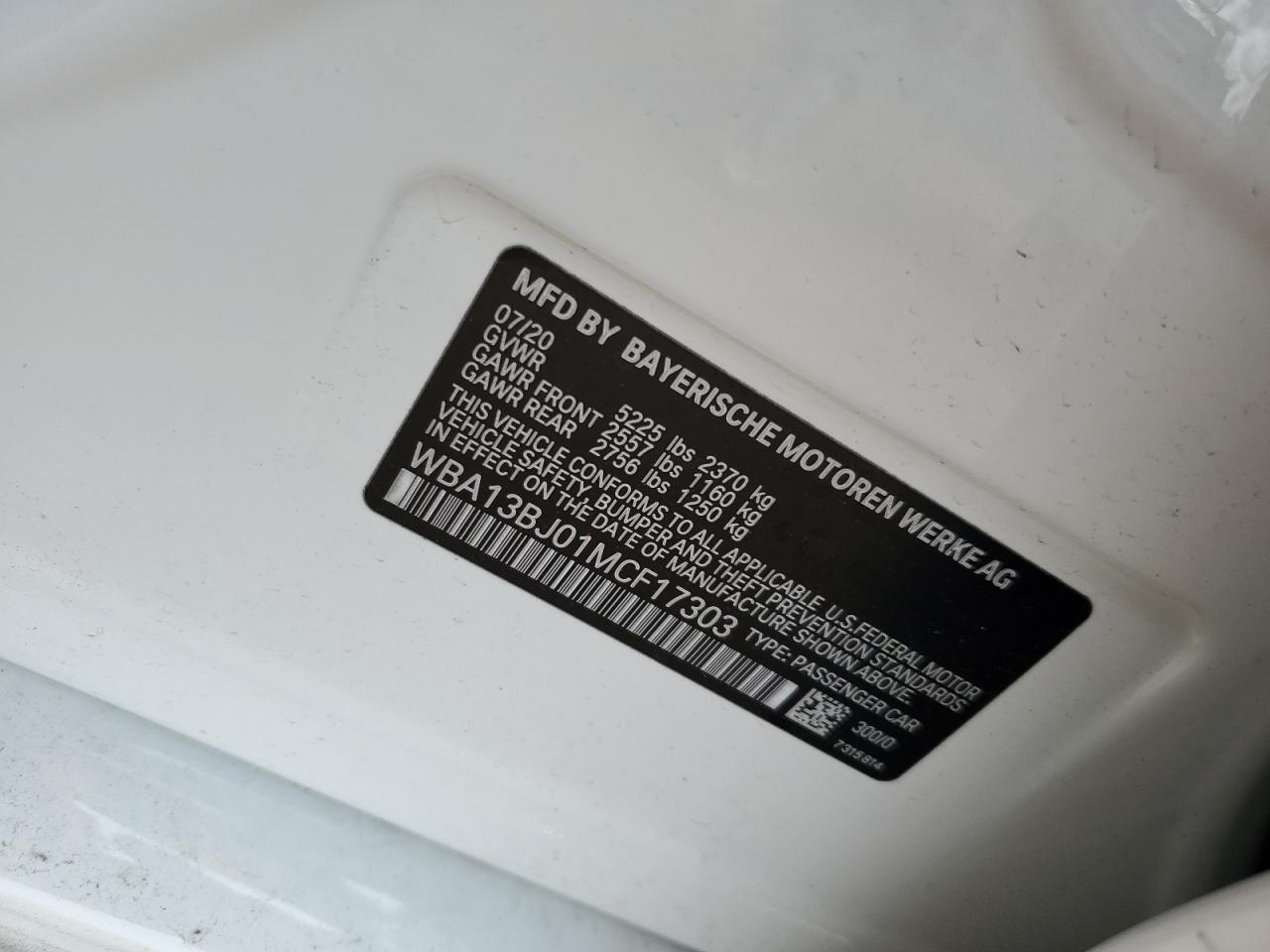 WBA13BJ01MCF17303 2021 BMW 530 Xi