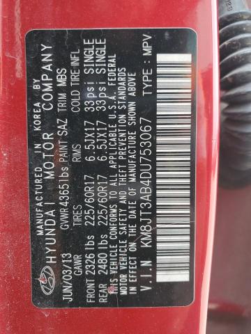 2013 Hyundai Tucson Gl VIN: KM8JT3AB4DU753067 Lot: 54147544