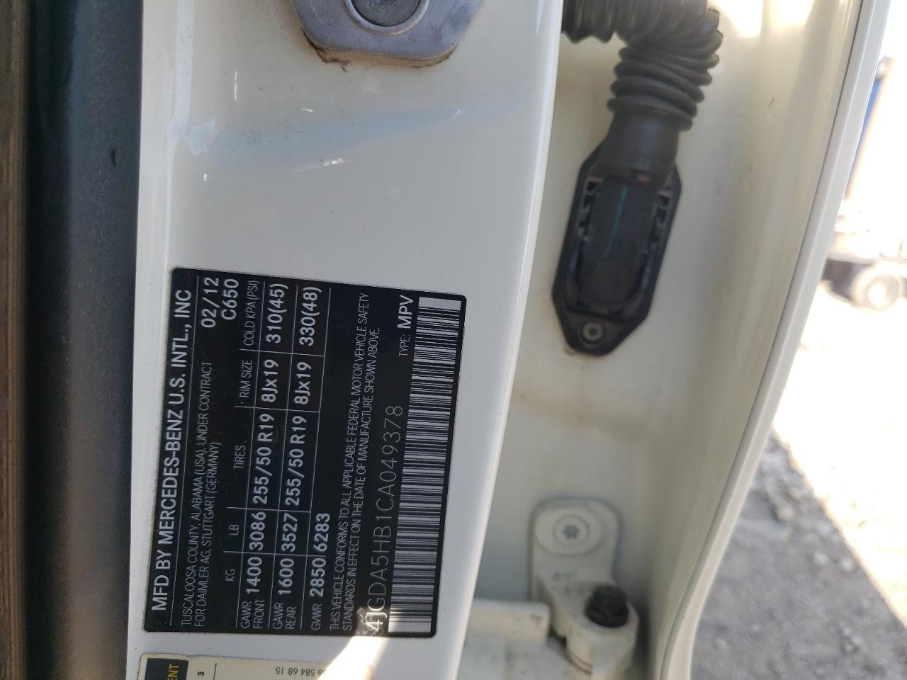 4JGDA5HB1CA049378 2012 Mercedes-Benz Ml 350 4Matic