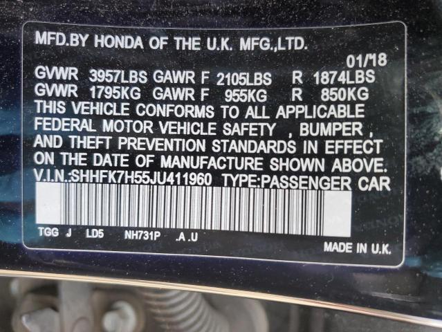 2018 Honda Civic Ex VIN: SHHFK7H55JU411960 Lot: 54231964