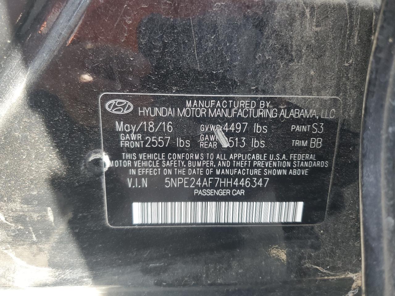 5NPE24AF7HH446347 2017 Hyundai Sonata Se