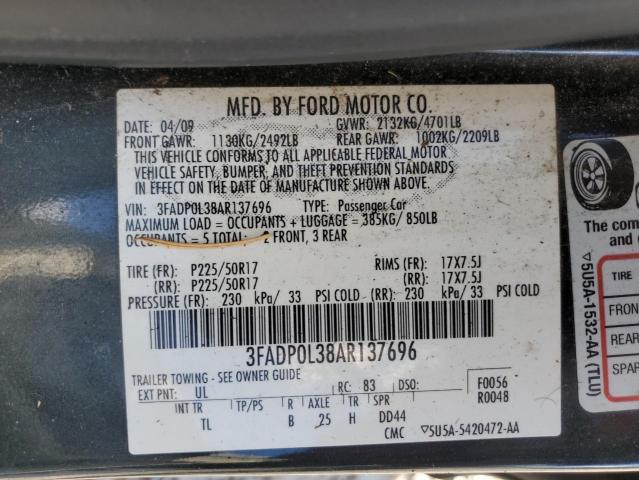 2010 Ford Fusion Hybrid VIN: 3FADP0L38AR137696 Lot: 55836864