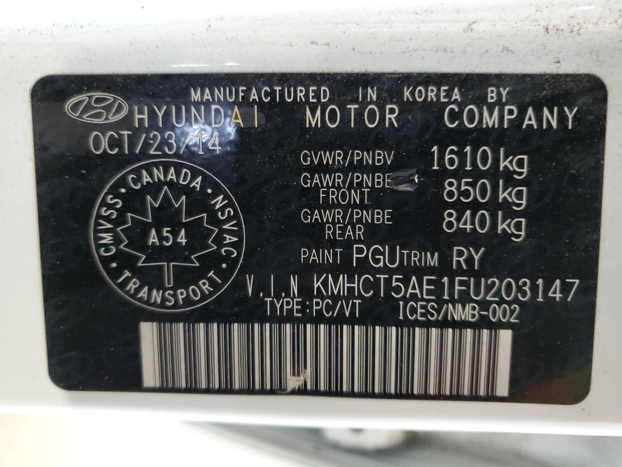 KMHCT5AE1FU203147 2015 Hyundai Accent Gs