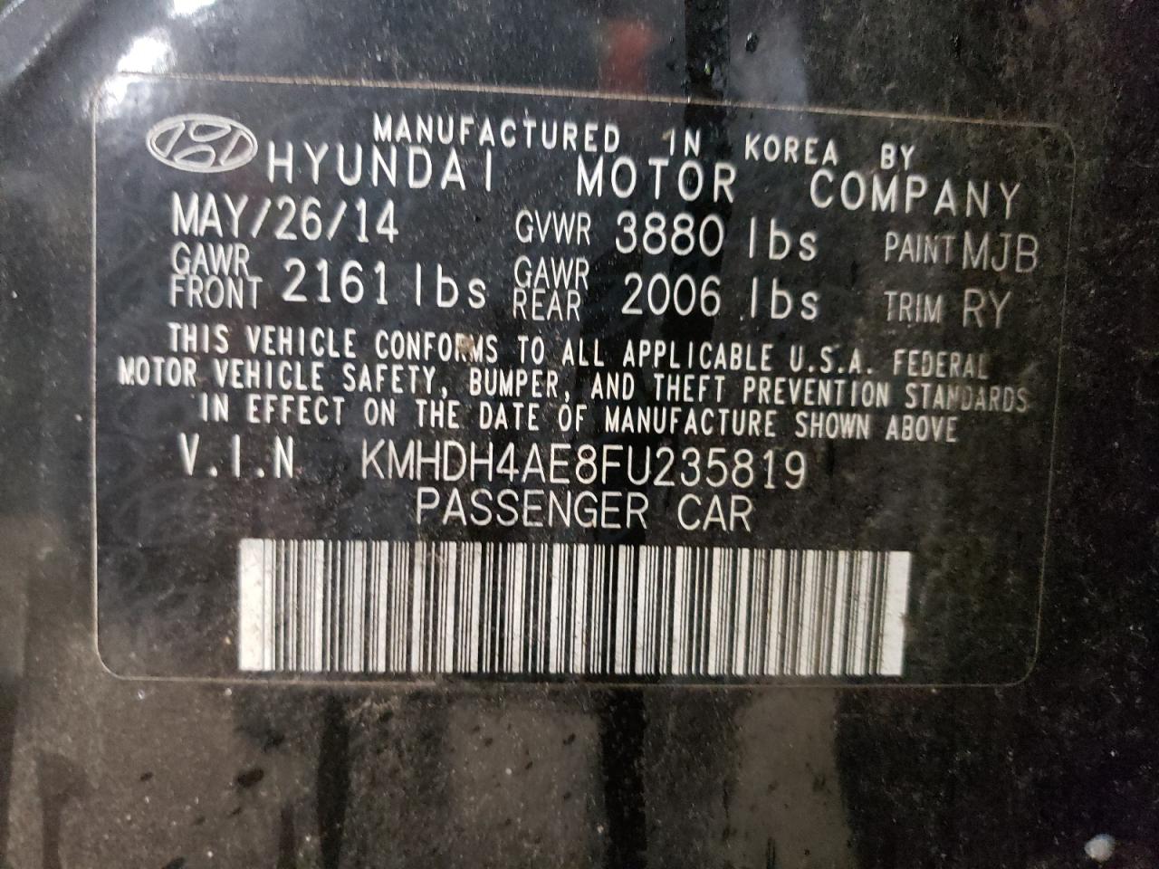 KMHDH4AE8FU235819 2015 Hyundai Elantra Se