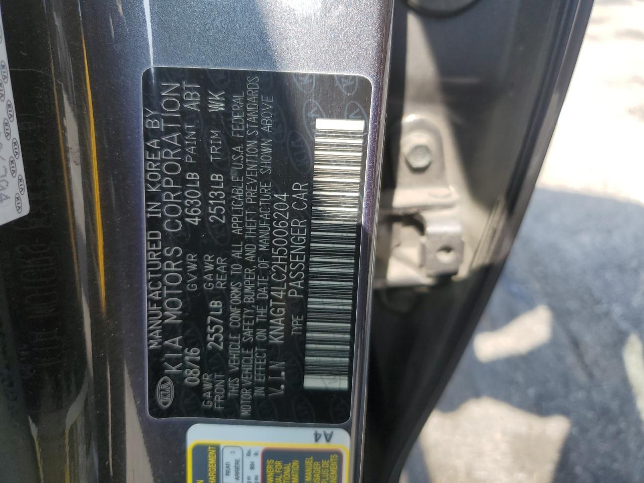 KNAGT4LC2H5006204 2017 Kia Optima Hybrid