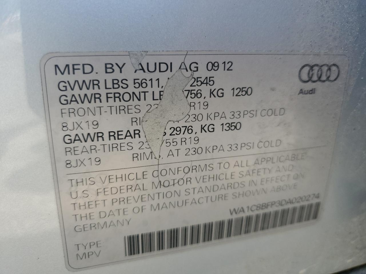 WA1C8BFP3DA020274 2013 Audi Q5 Premium Hybrid