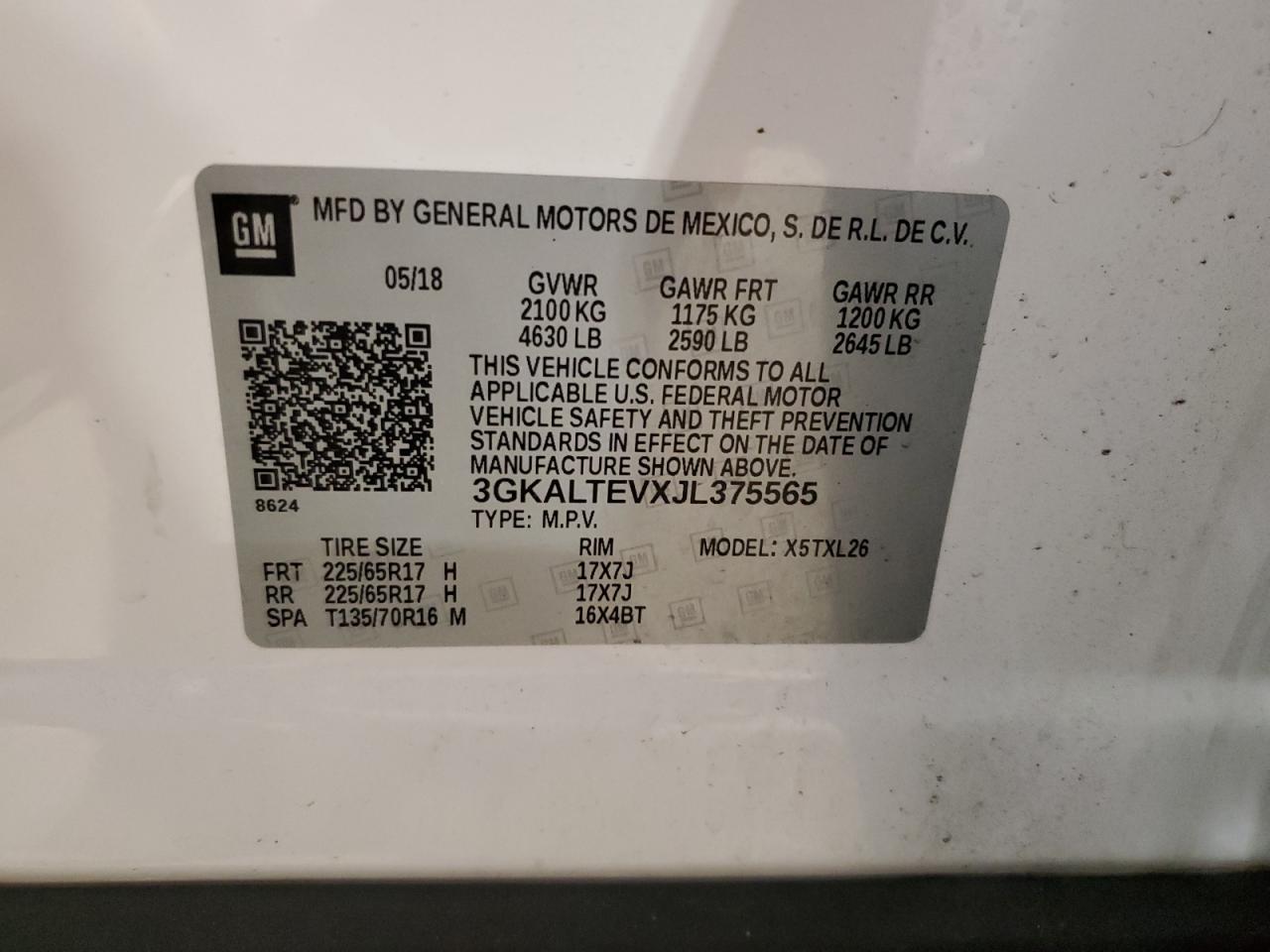 3GKALTEVXJL375565 2018 GMC Terrain Sle