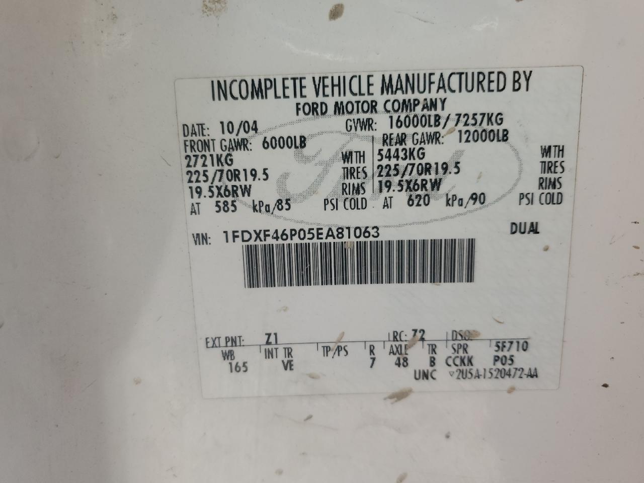 1FDXF46P05EA81063 2005 Ford F450 Super Duty