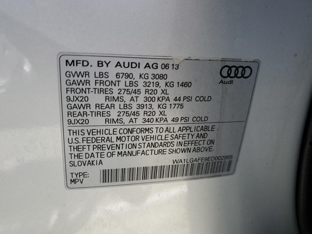 WA1LGAFE9ED002955 2014 Audi Q7 Premium Plus