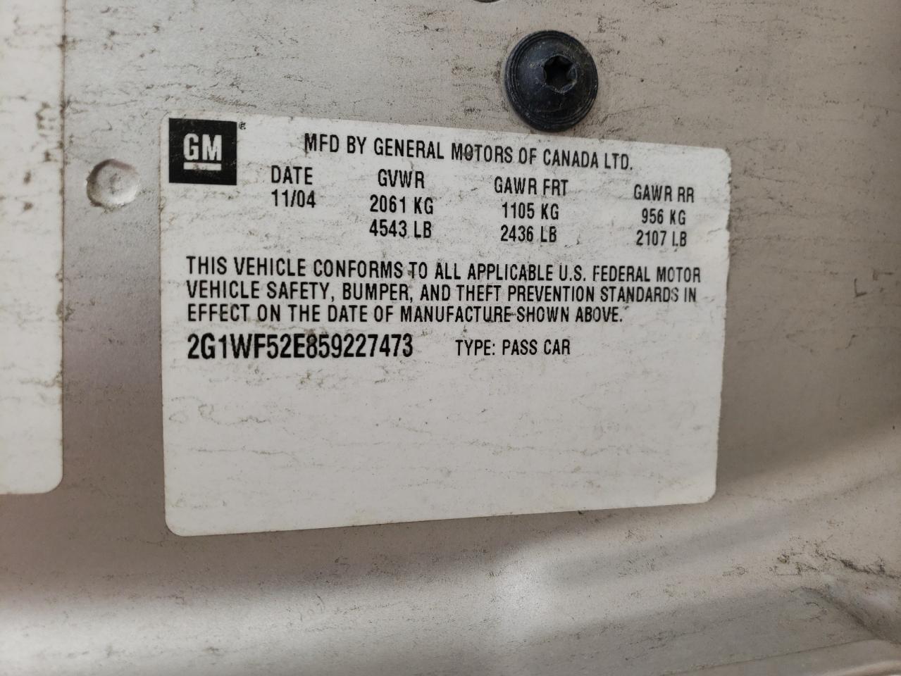 2G1WF52E859227473 2005 Chevrolet Impala