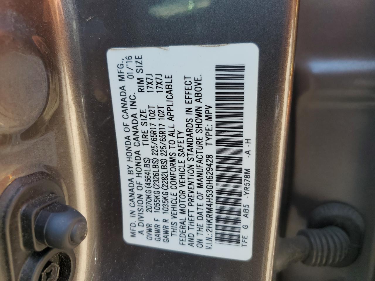 2HKRM4H53GH629428 2016 Honda Cr-V Ex