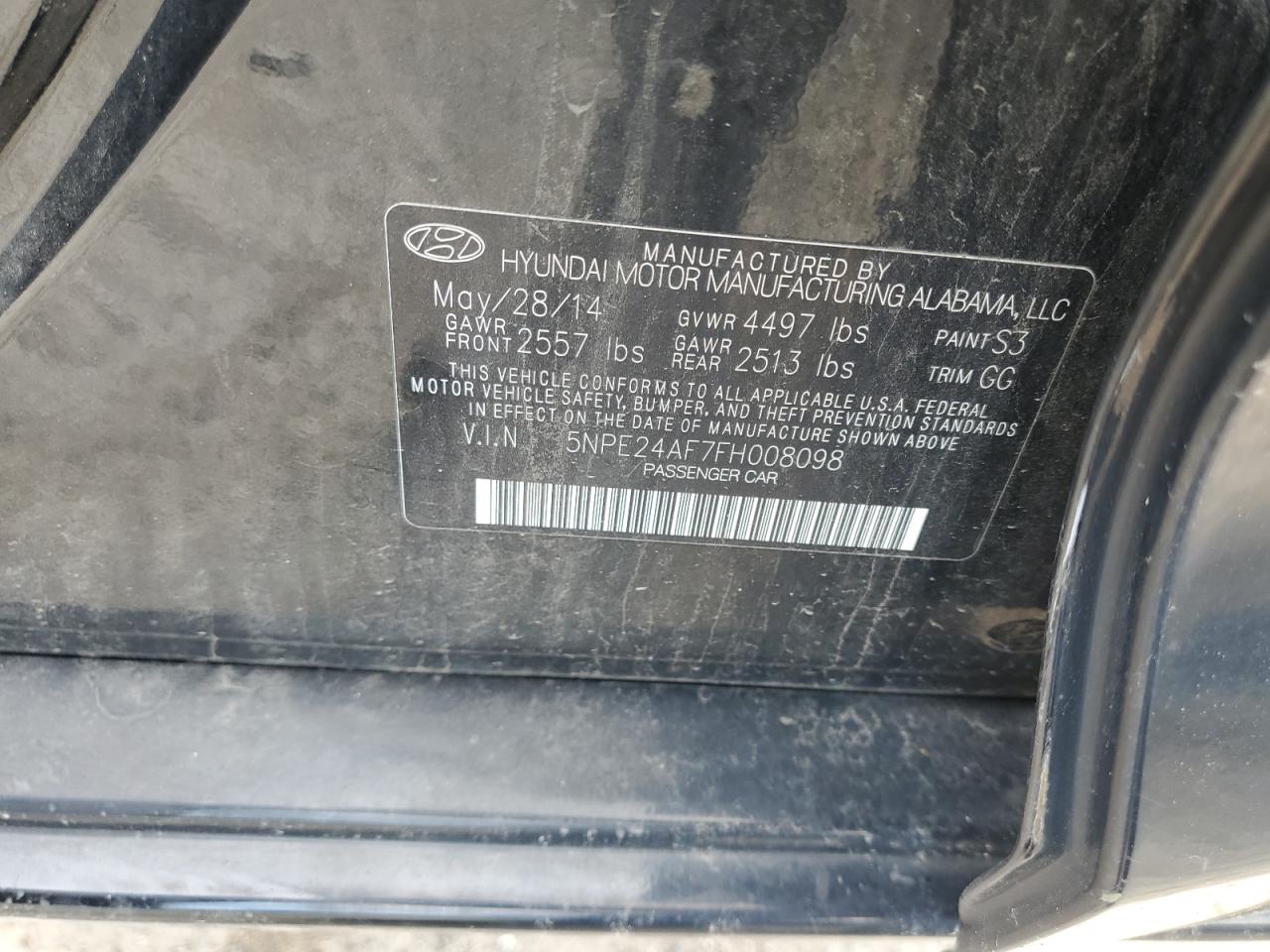 5NPE24AF7FH008098 2015 Hyundai Sonata Se