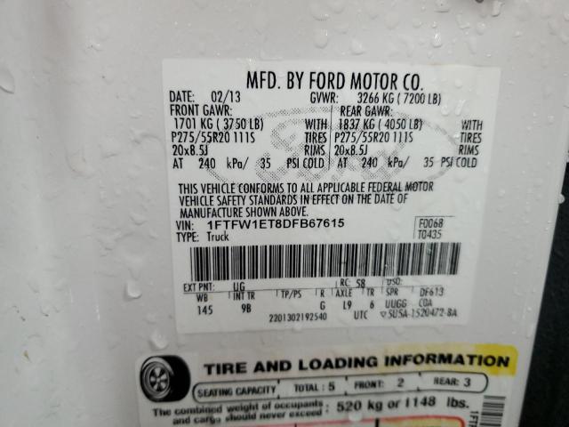 2013 Ford F150 Supercrew VIN: 1FTFW1ET8DFB67615 Lot: 55569254