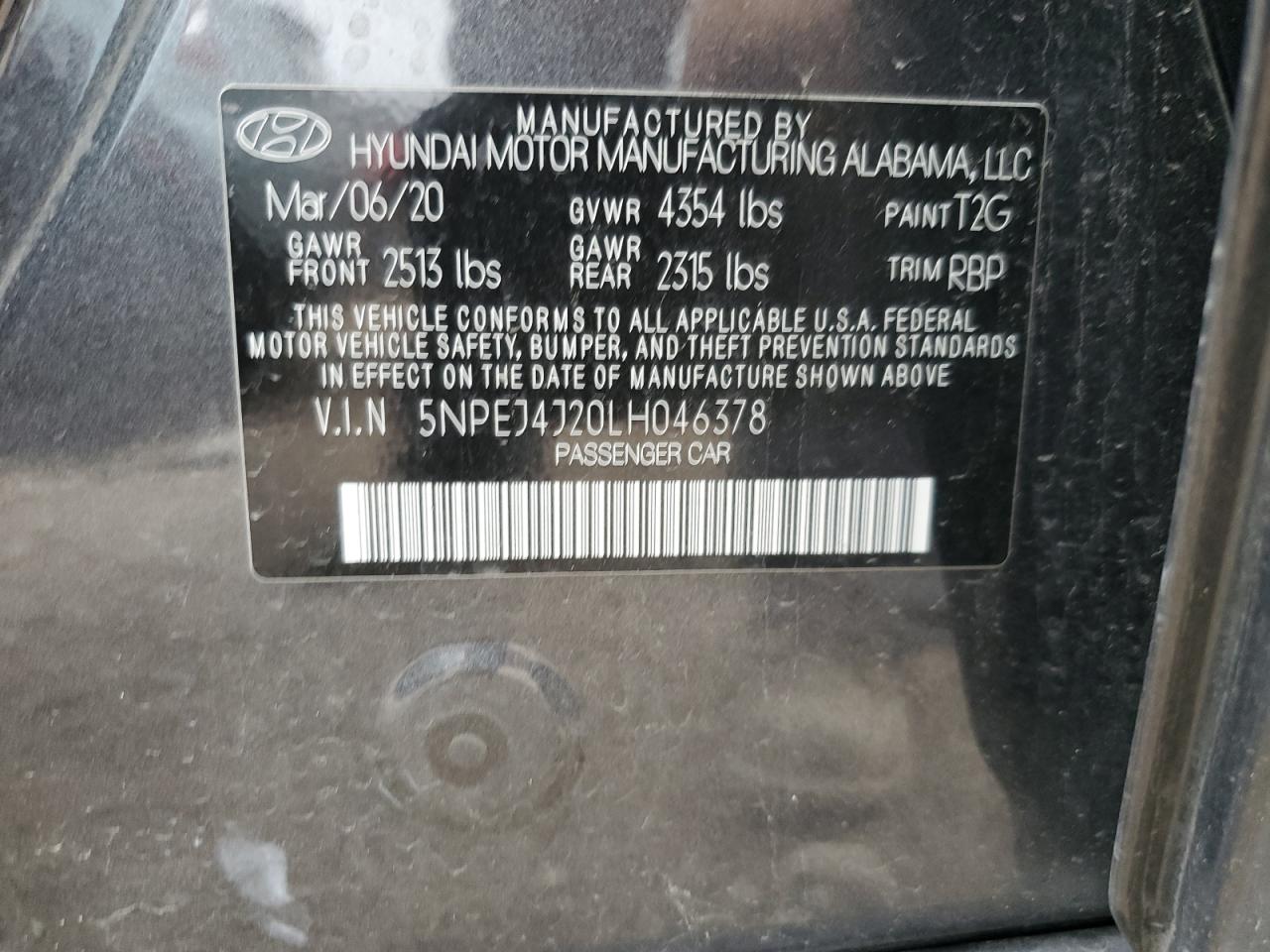 5NPEJ4J20LH046378 2020 Hyundai Sonata Sel Plus