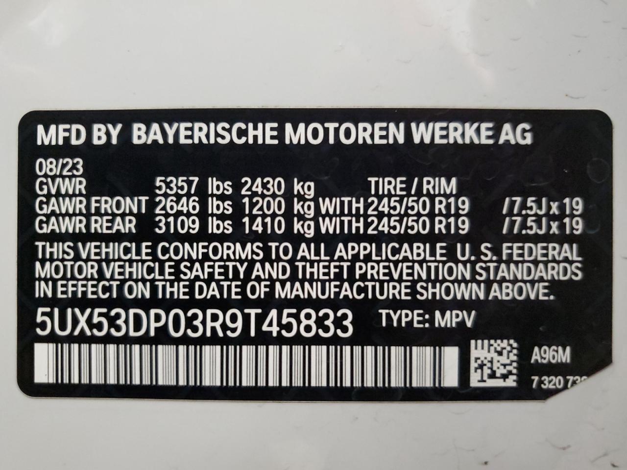 5UX53DP03R9T45833 2024 BMW X3 xDrive30I