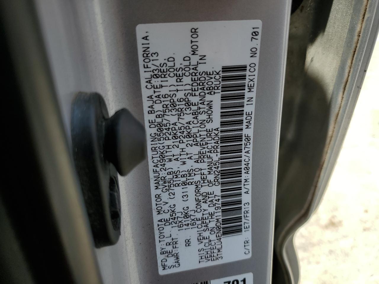 3TMLU4EN0DM119747 2013 Toyota Tacoma Double Cab