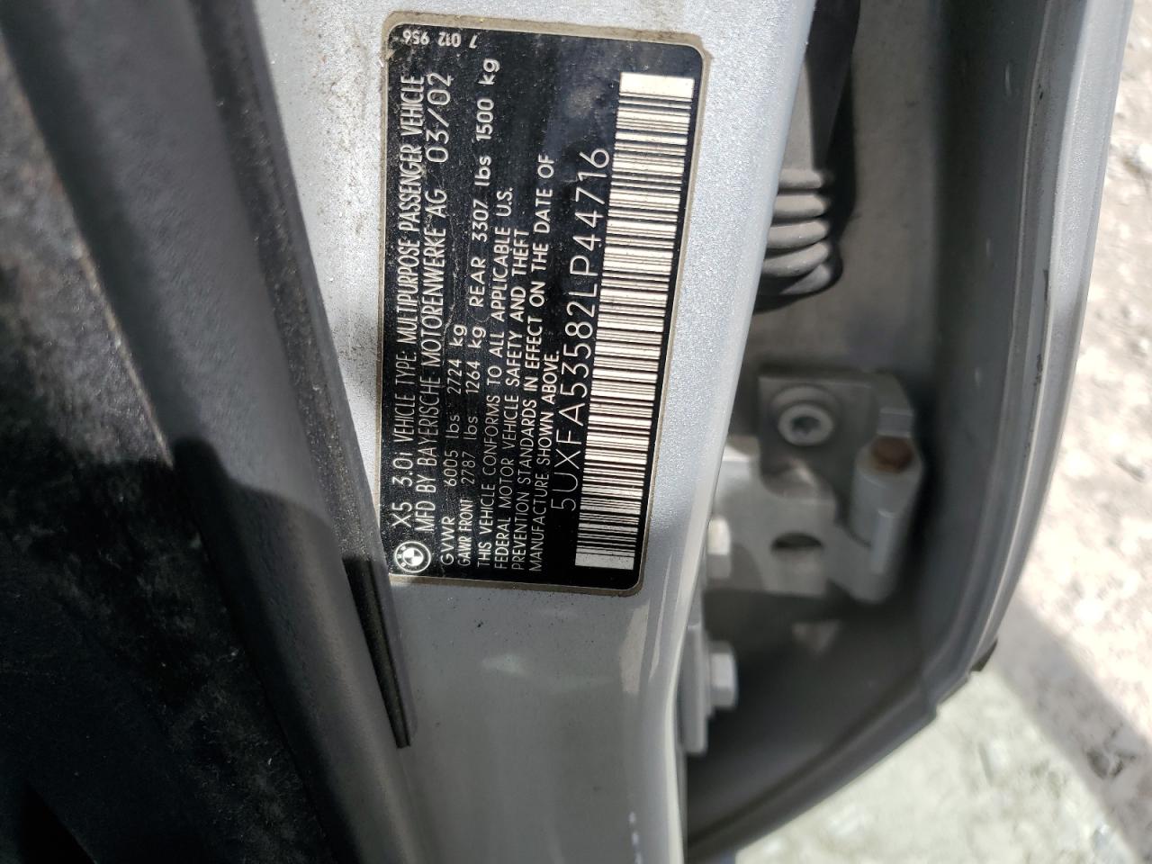 5UXFA53582LP44716 2002 BMW X5 3.0I