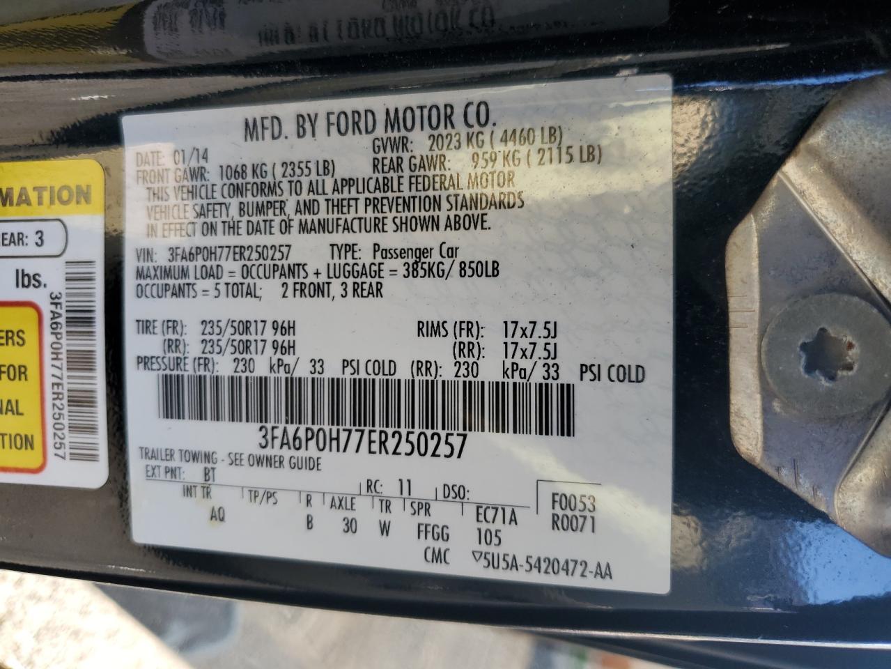 3FA6P0H77ER250257 2014 Ford Fusion Se