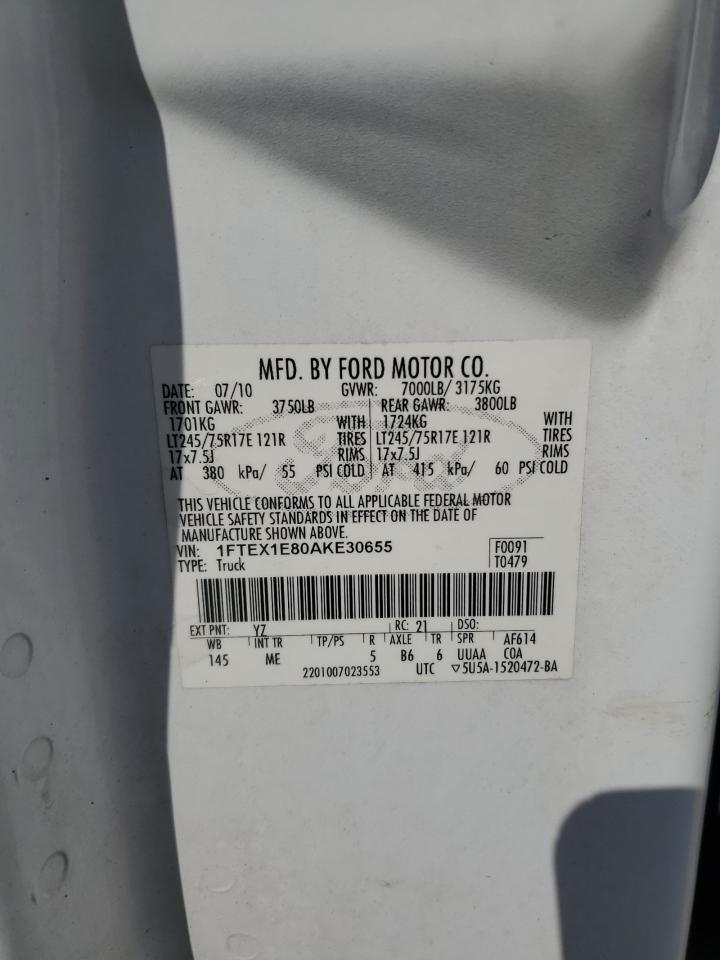 1FTEX1E80AKE30655 2010 Ford F150 Super Cab