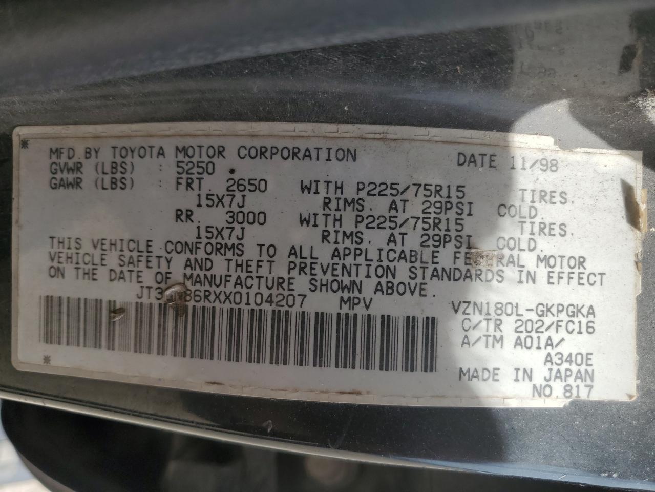 JT3GN86RXX0104207 1999 Toyota 4Runner Sr5