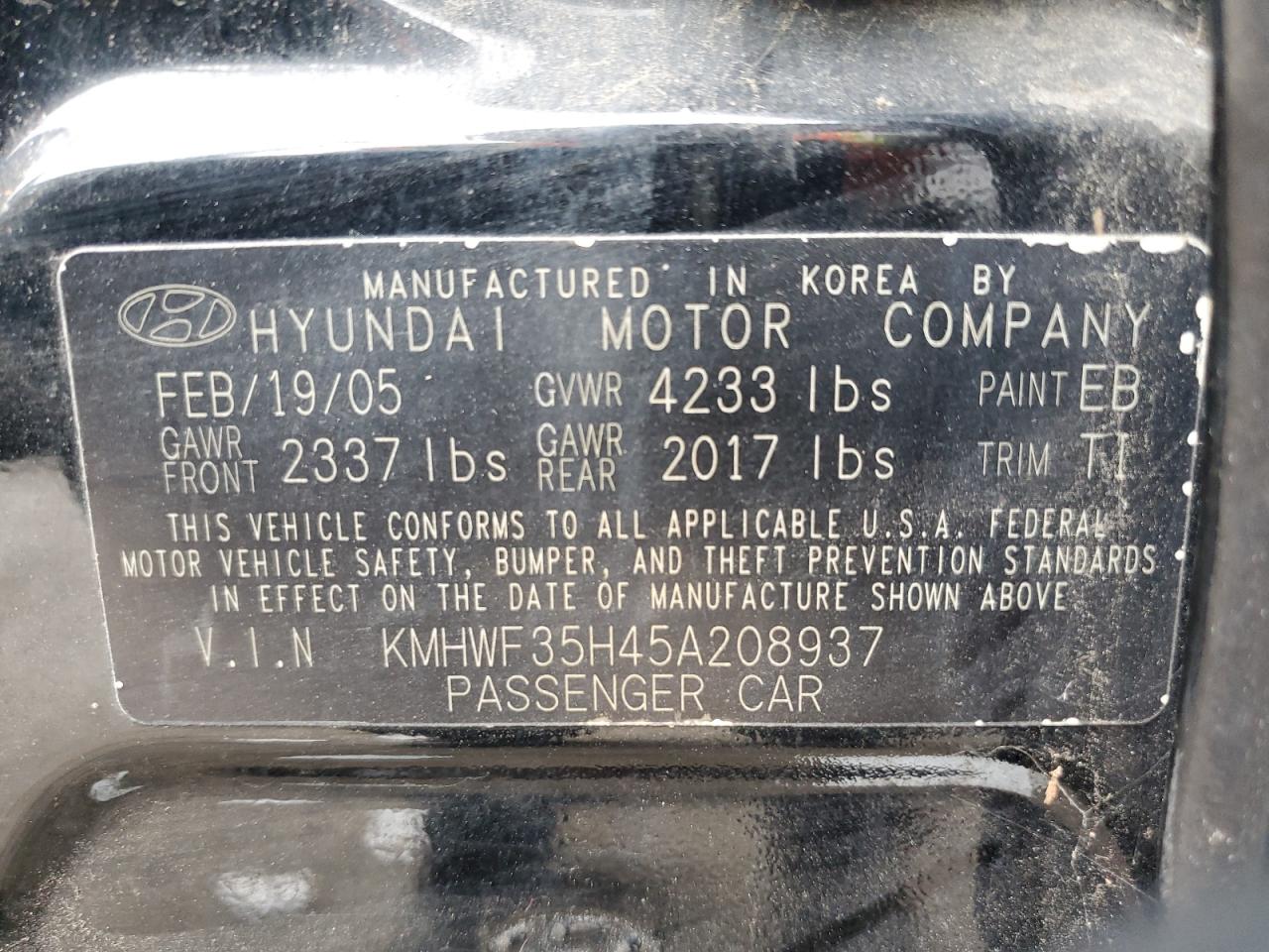 KMHWF35H45A208937 2005 Hyundai Sonata Gls