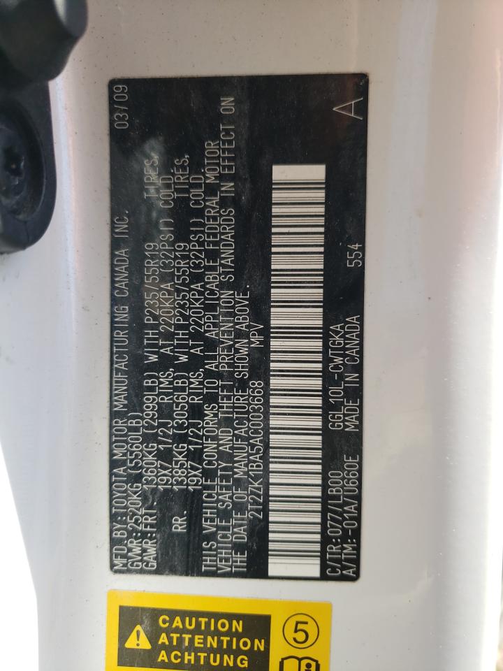 2T2ZK1BA5AC003668 2010 Lexus Rx 350