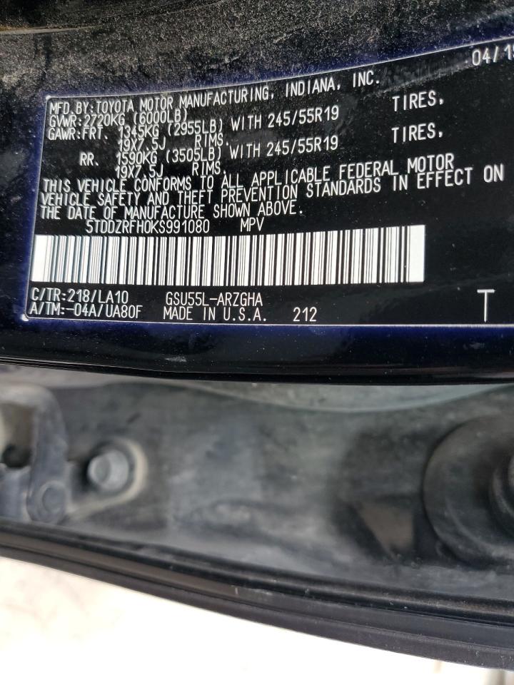 5TDDZRFH0KS991080 2019 Toyota Highlander Limited