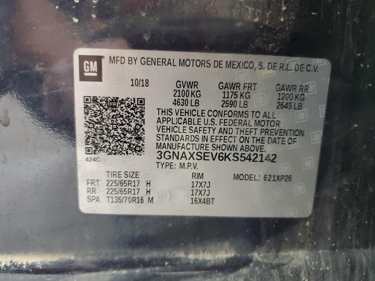 3GNAXSEV6KS542142 2019 Chevrolet Equinox Ls