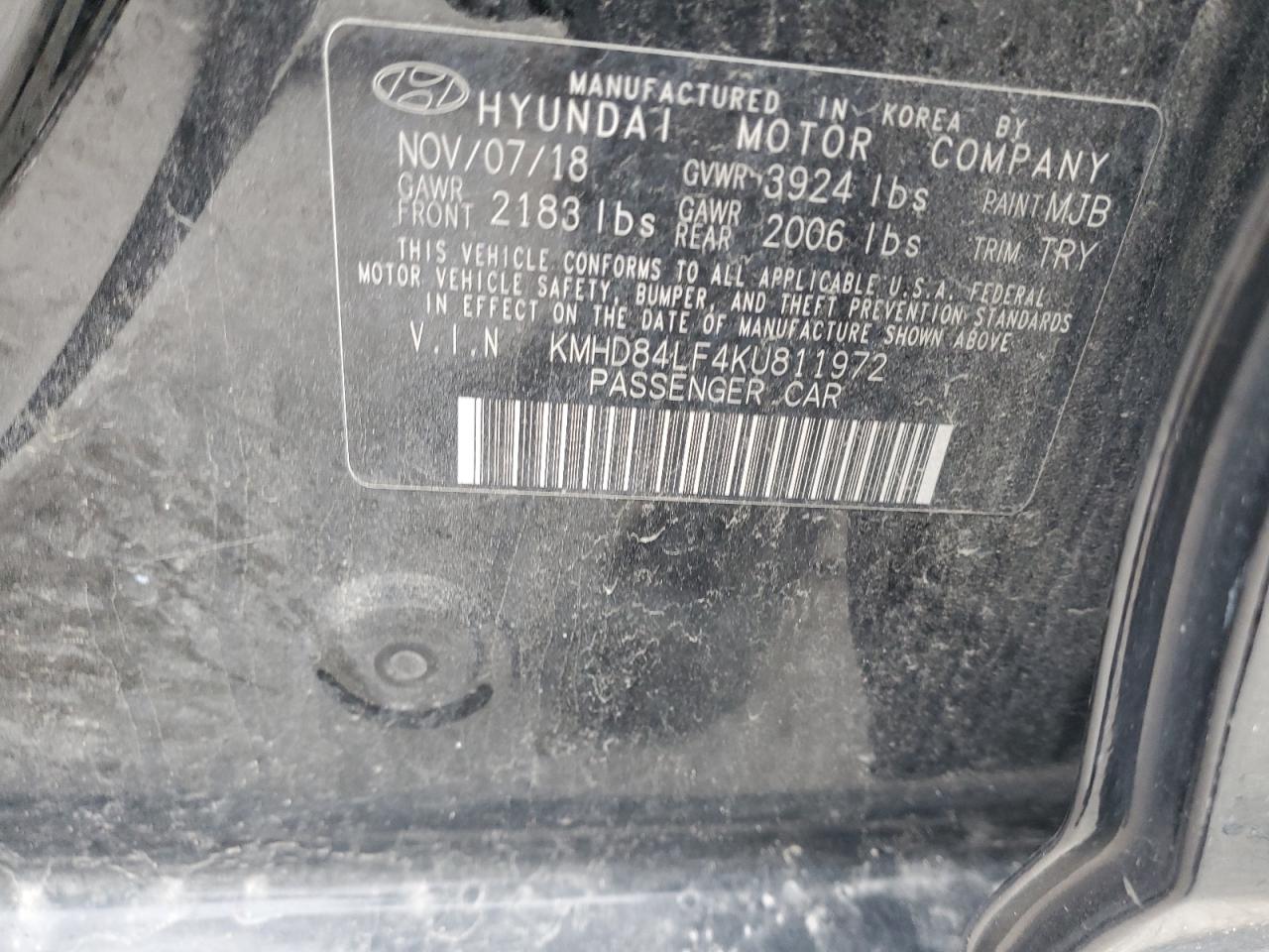 KMHD84LF4KU811972 2019 Hyundai Elantra Sel