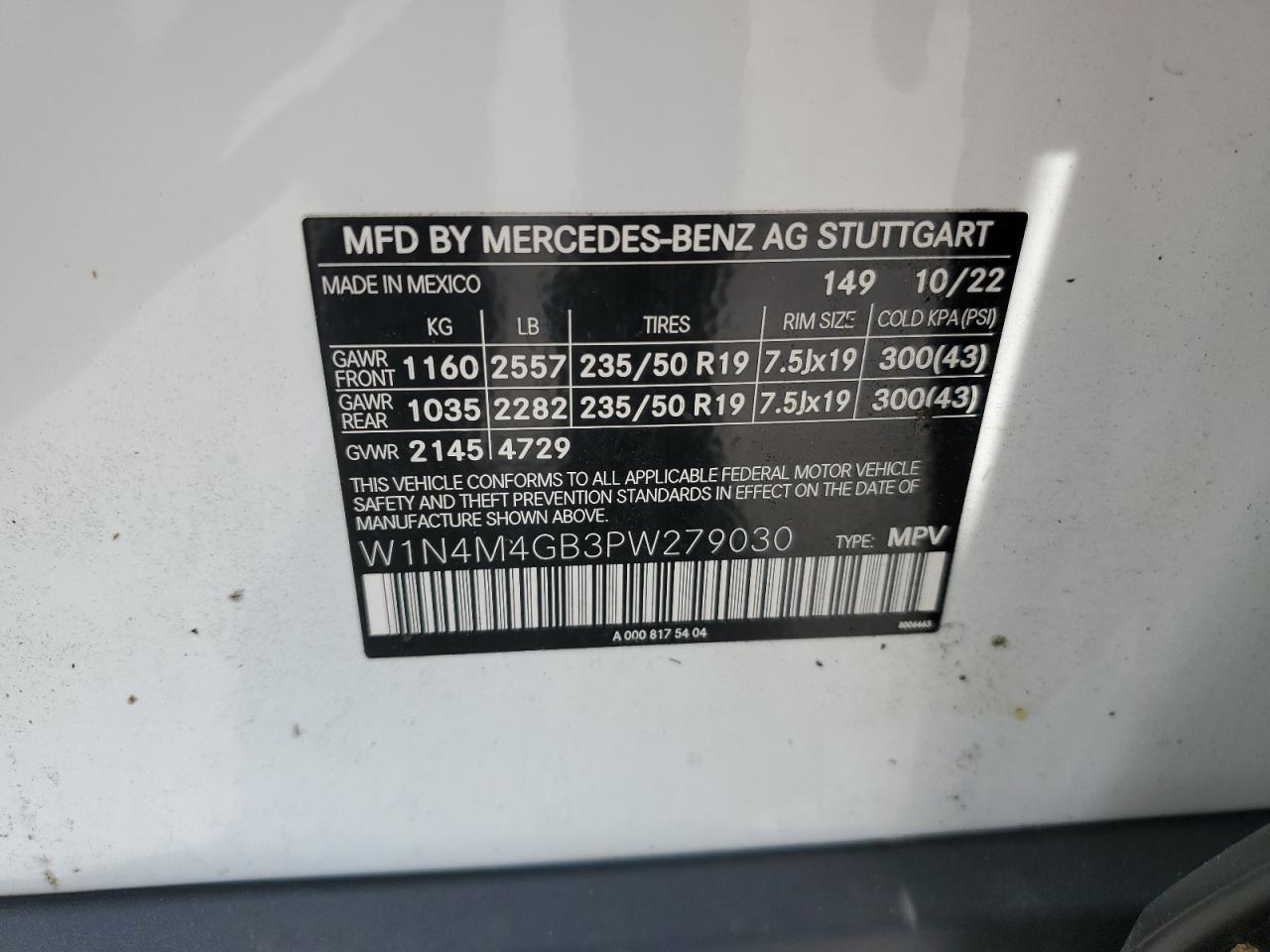 W1N4M4GB3PW279030 2023 Mercedes-Benz Glb 250