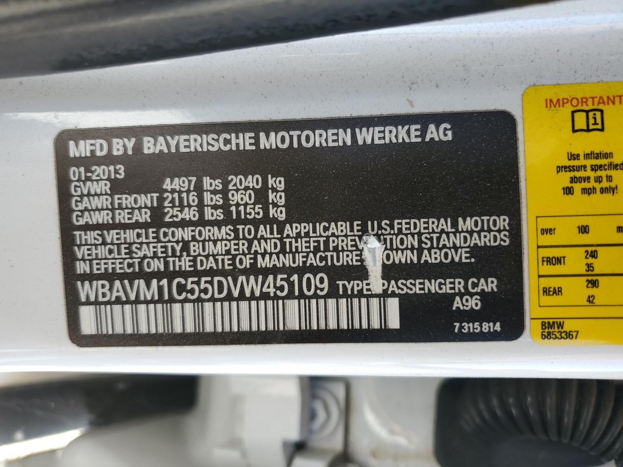 WBAVM1C55DVW45109 2013 BMW X1 Sdrive28I