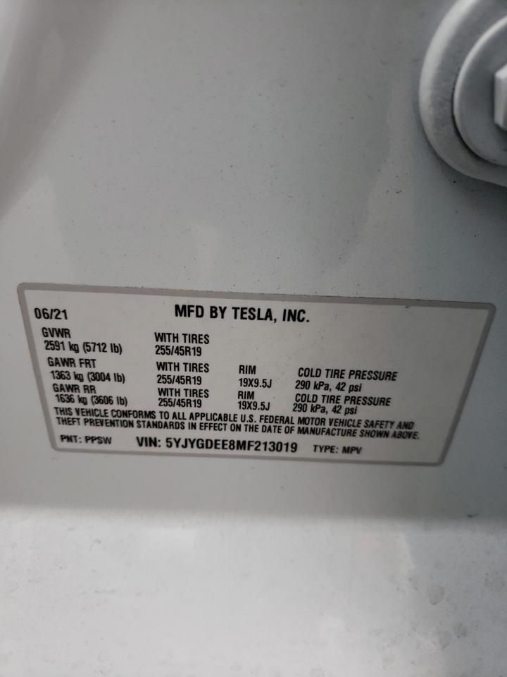 5YJYGDEE8MF213019 2021 Tesla Model Y