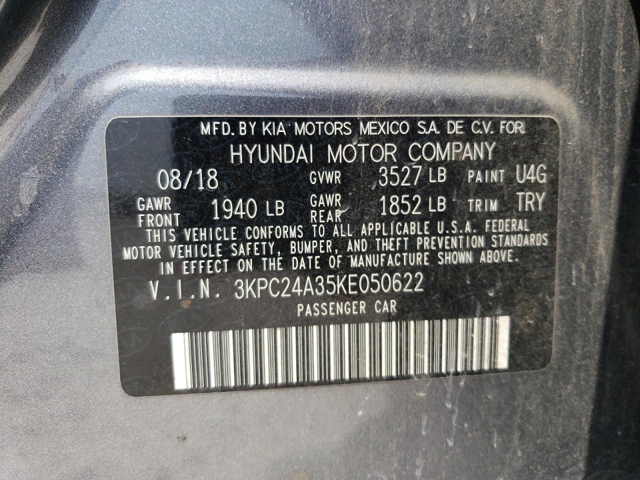 3KPC24A35KE050622 2019 Hyundai Accent Se