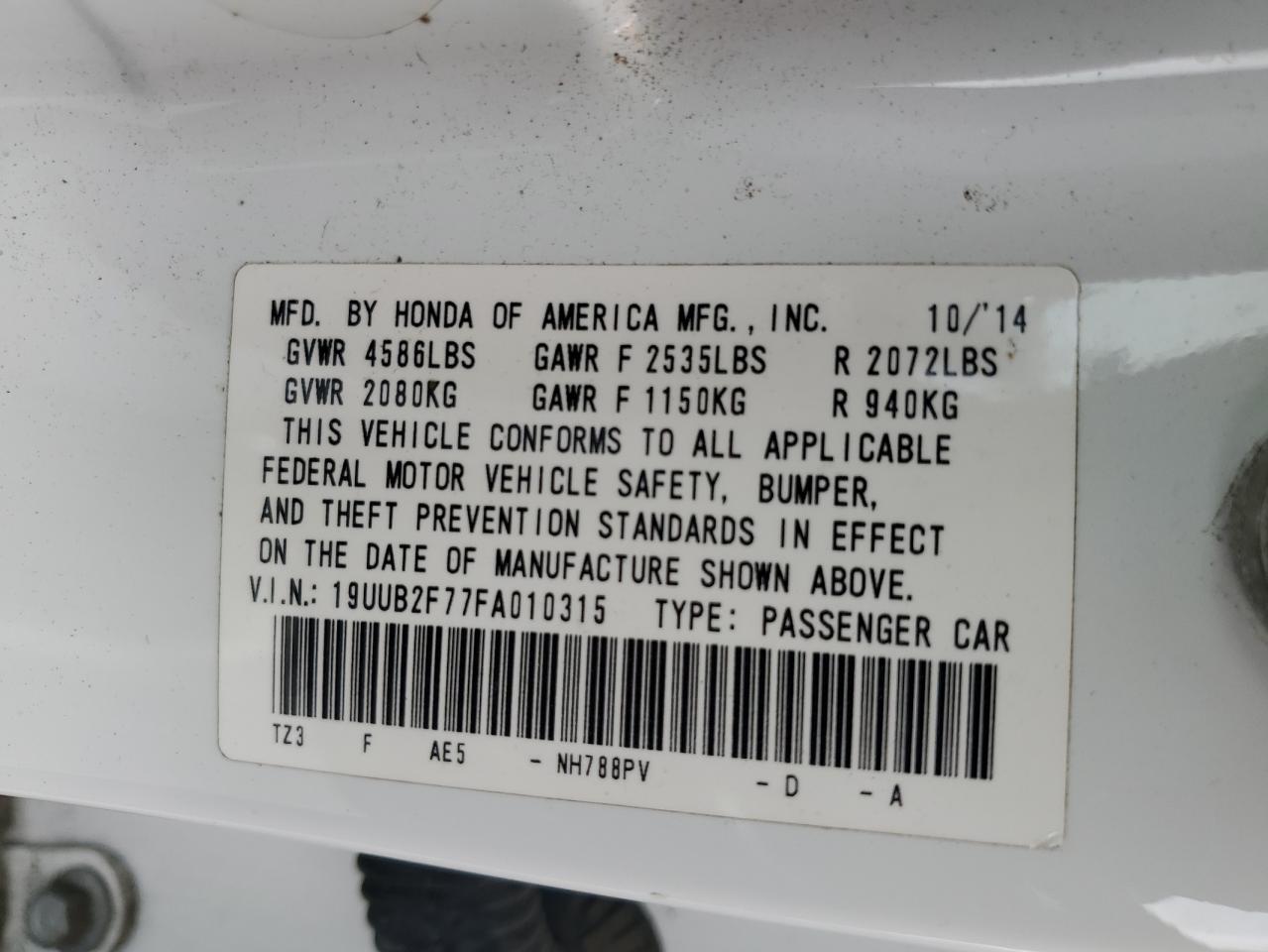 19UUB2F77FA010315 2015 Acura Tlx Advance