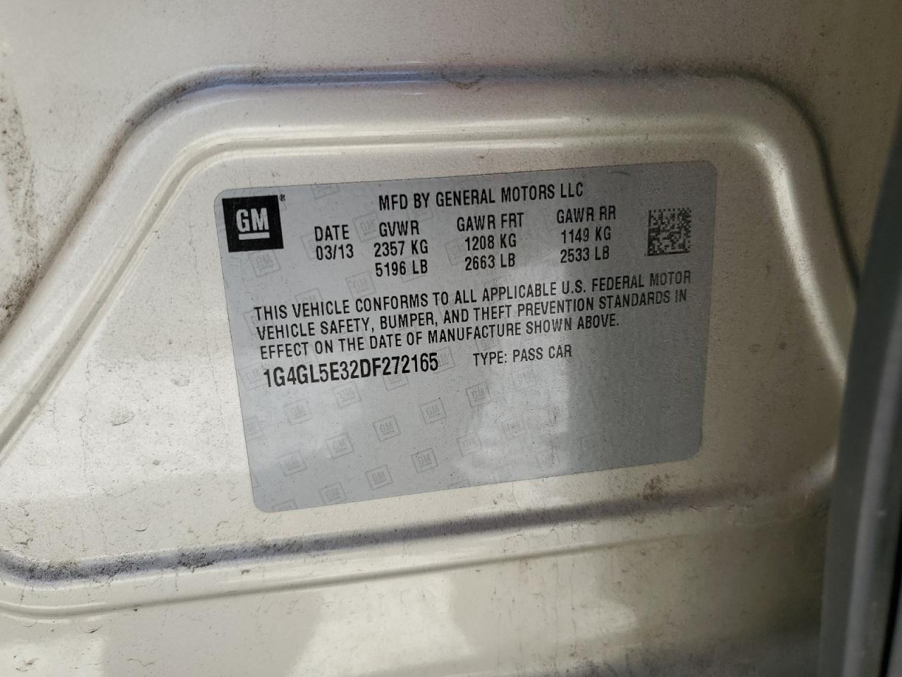 1G4GL5E32DF272165 2013 Buick Lacrosse