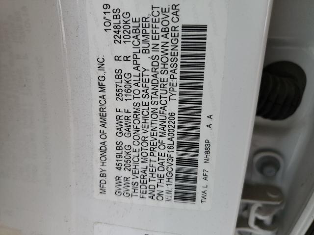 2020 Honda Accord Hybrid VIN: 1HGCV3F16LA002206 Lot: 55186254