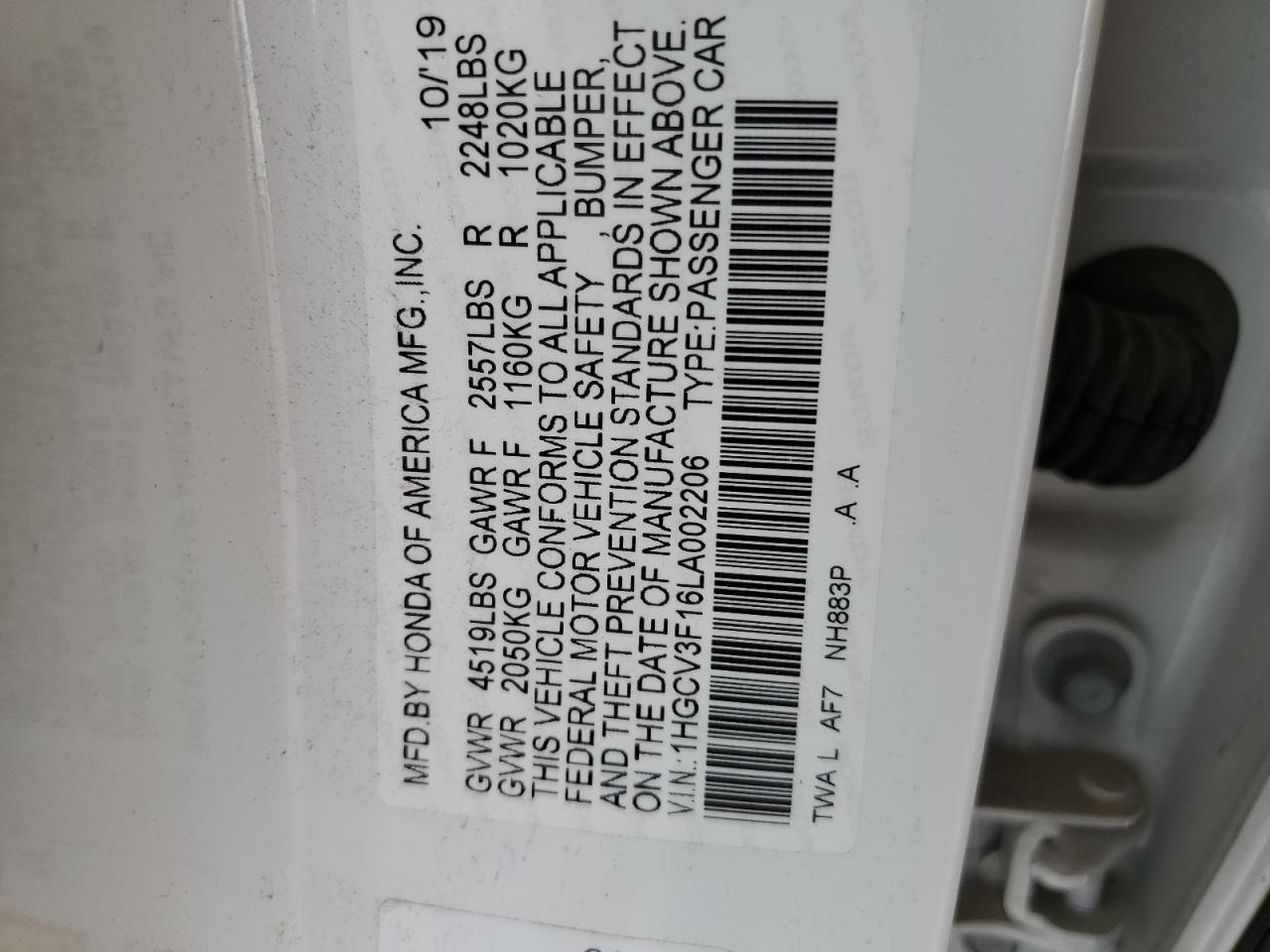 1HGCV3F16LA002206 2020 Honda Accord Hybrid