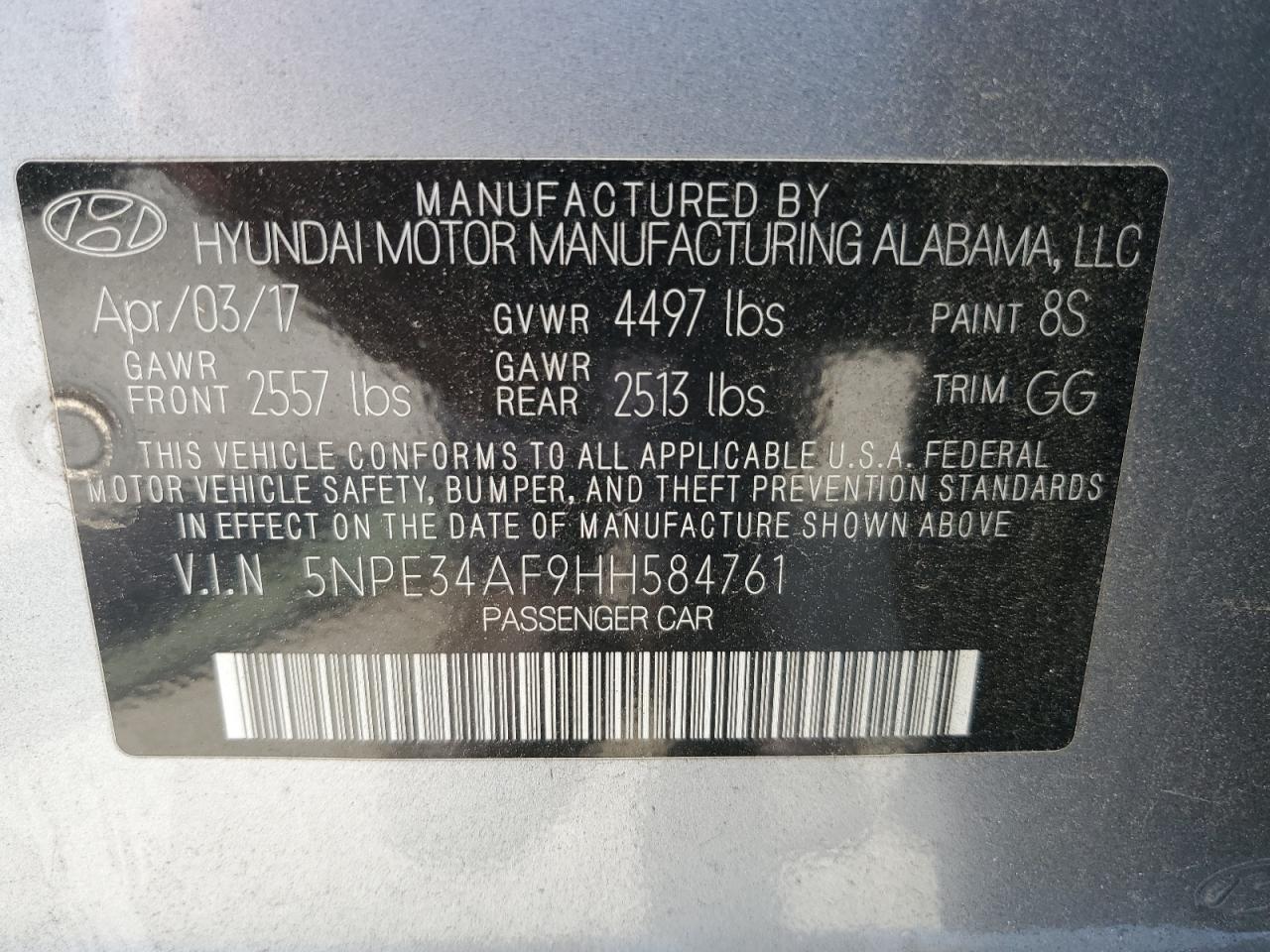 5NPE34AF9HH584761 2017 Hyundai Sonata Sport