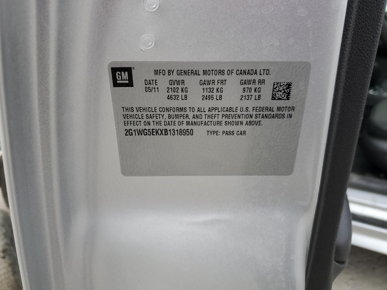 2G1WG5EKXB1318950 2011 Chevrolet Impala Lt