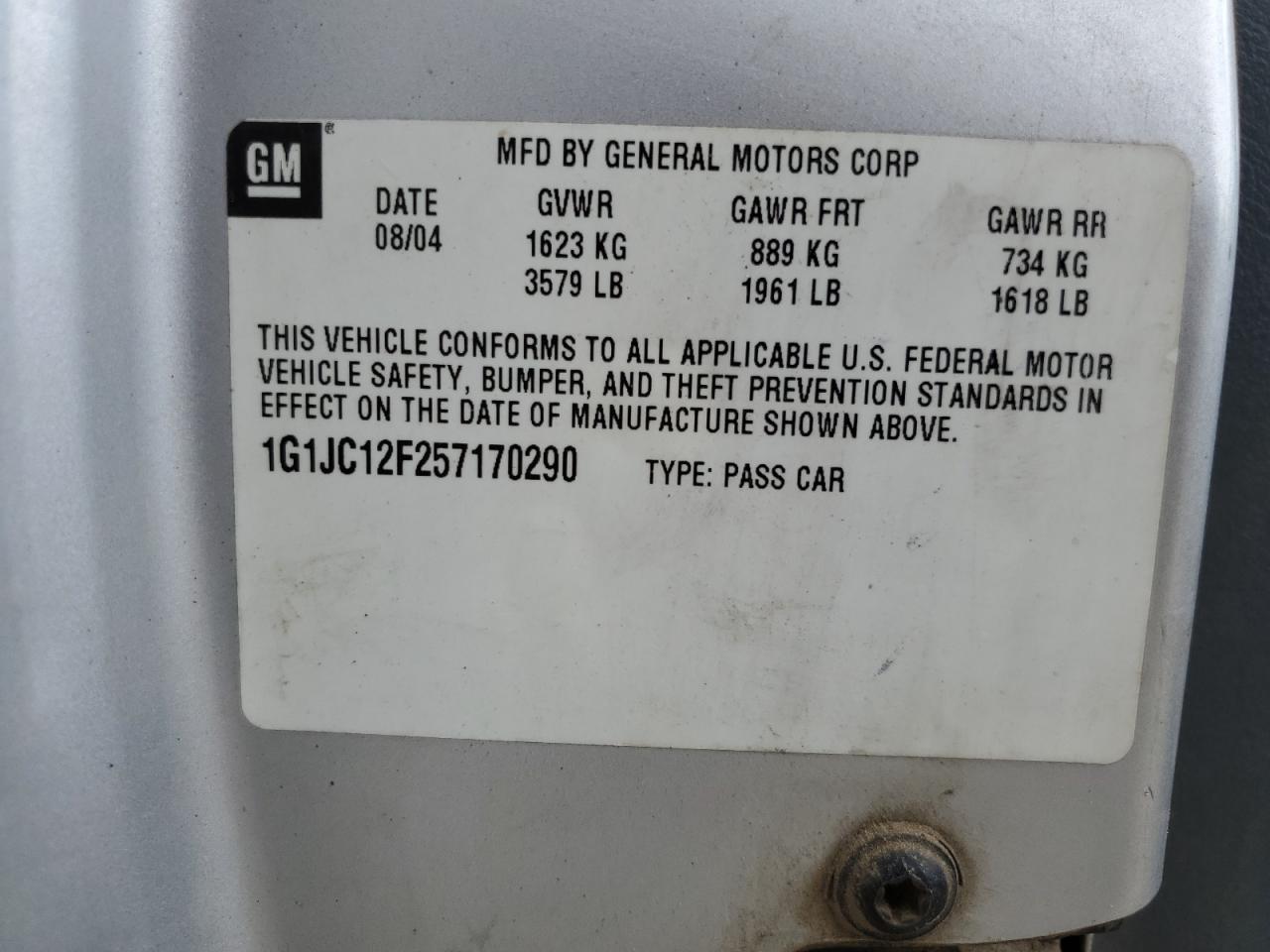 1G1JC12F257170290 2005 Chevrolet Cavalier