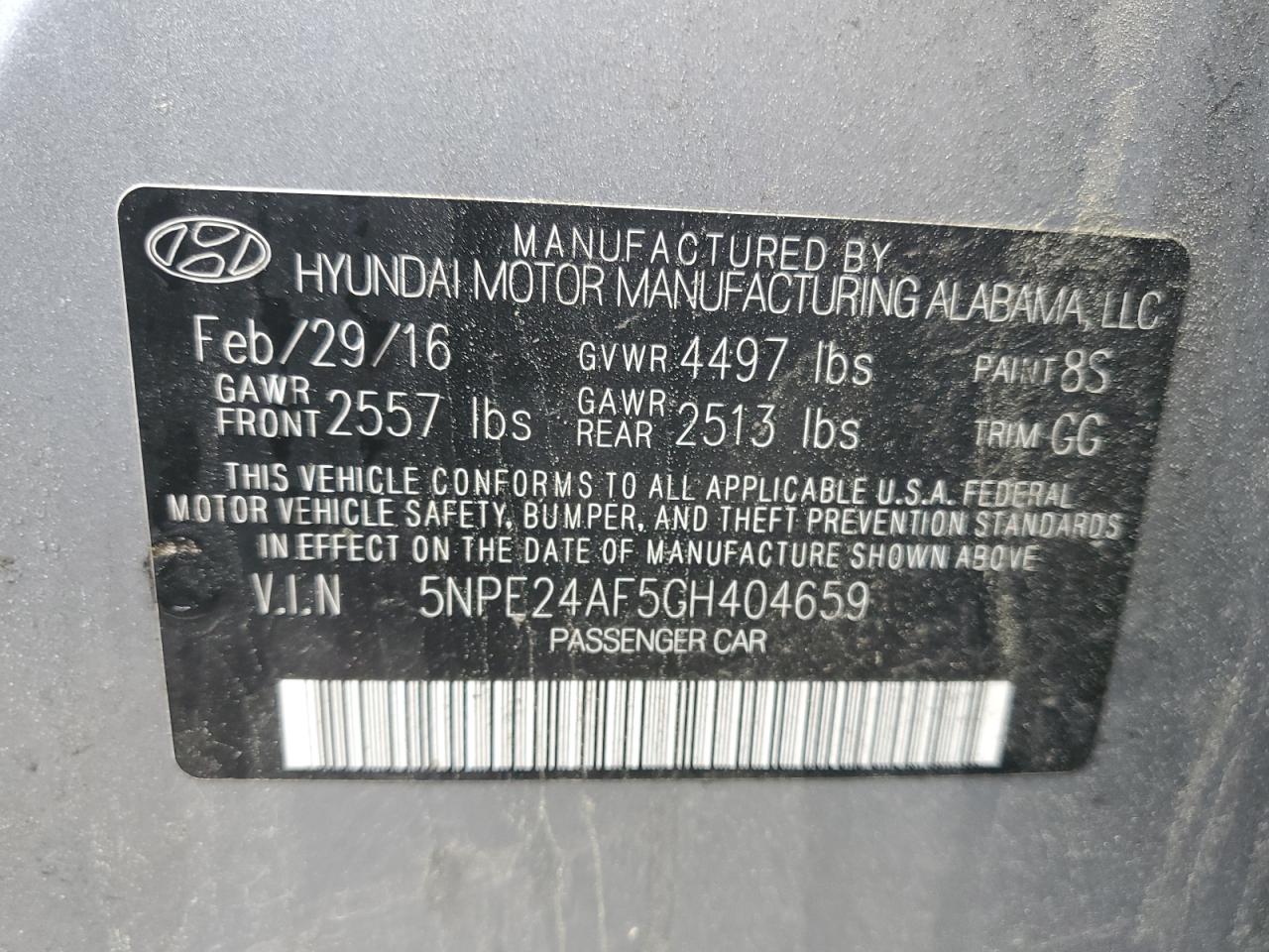 2016 Hyundai Sonata Se vin: 5NPE24AF5GH404659