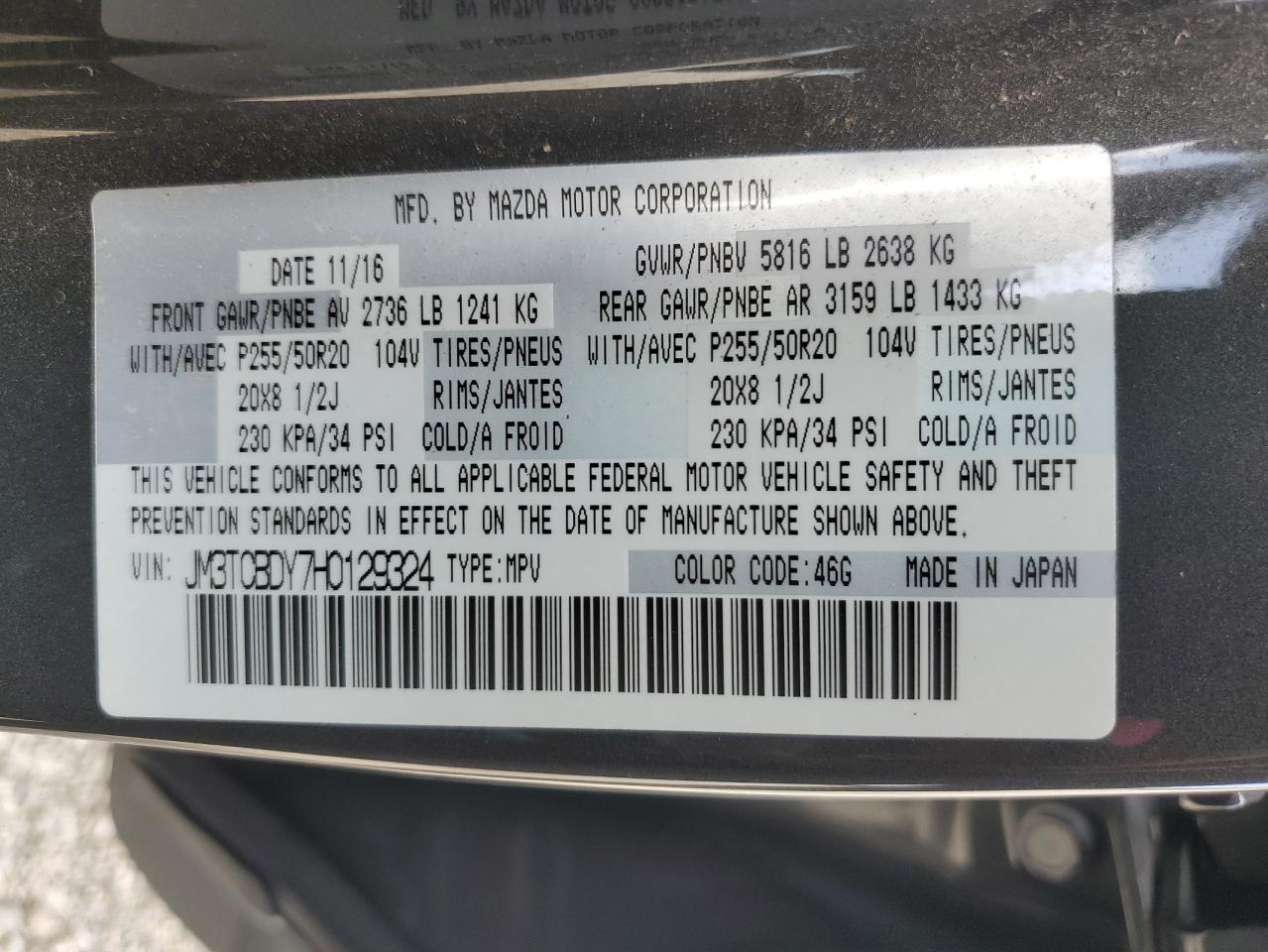 JM3TCBDY7H0129324 2017 Mazda Cx-9 Grand Touring