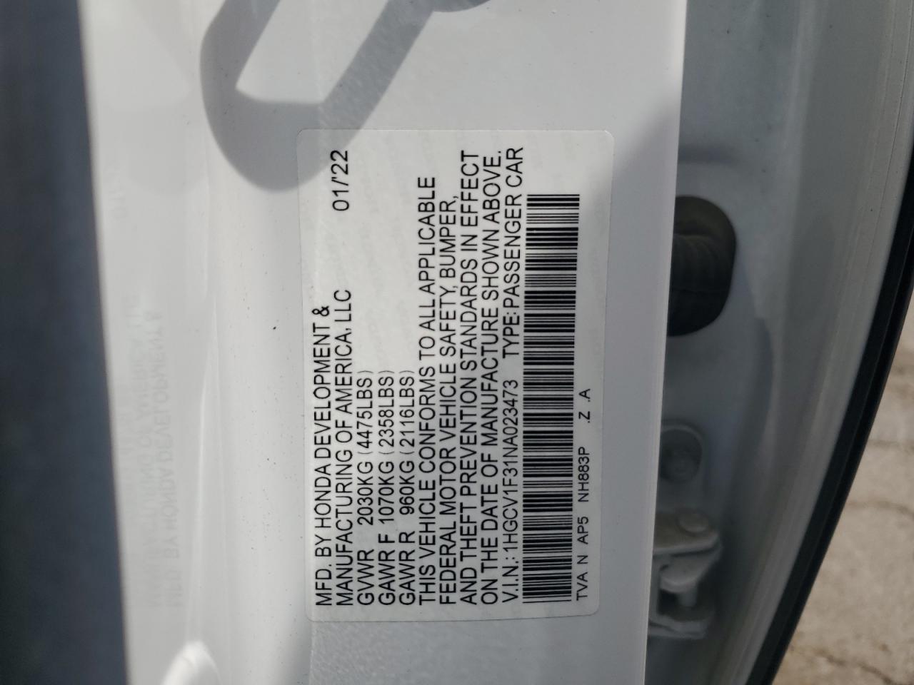 1HGCV1F31NA023473 2022 Honda Accord Sport