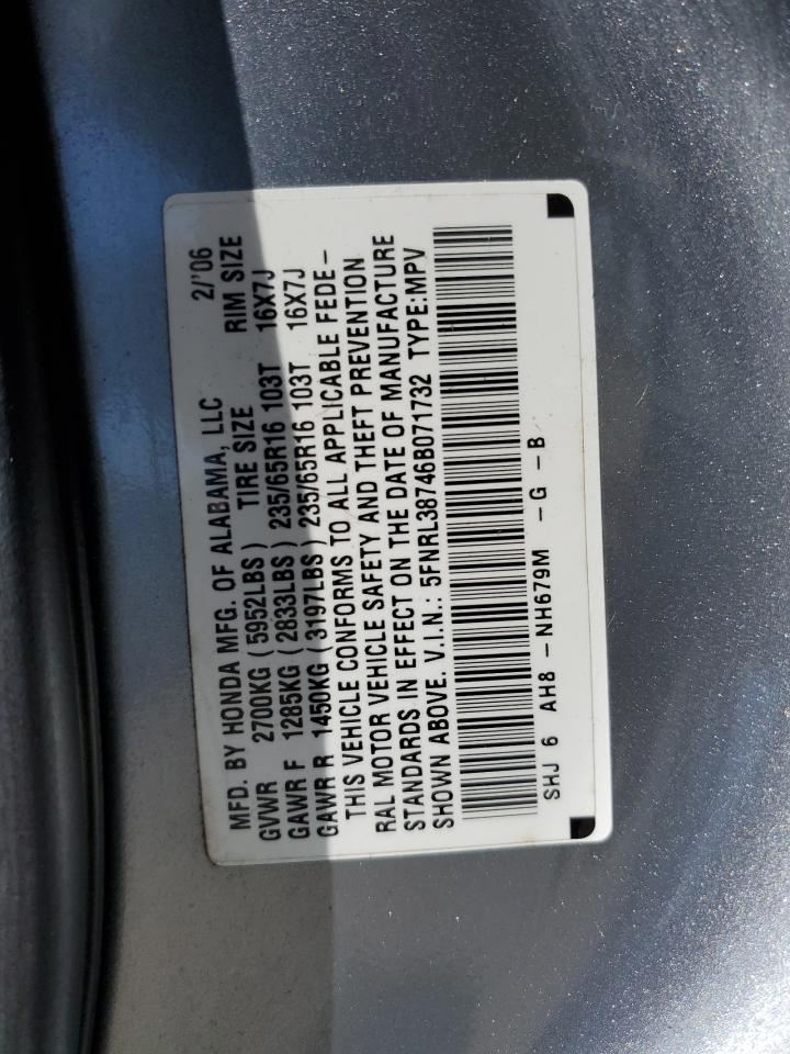 5FNRL38746B071732 2006 Honda Odyssey Exl