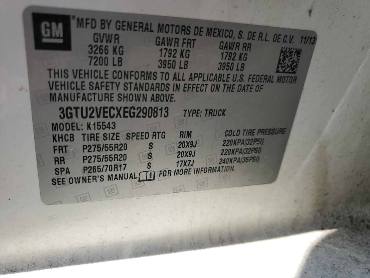 3GTU2VECXEG290813 2014 GMC Sierra K1500 Slt