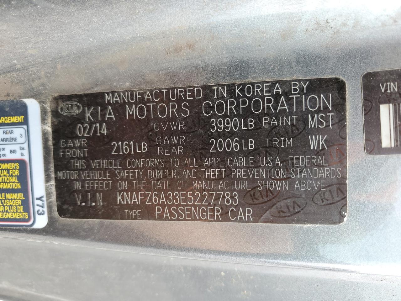 KNAFZ6A33E5227783 2014 Kia Forte Sx