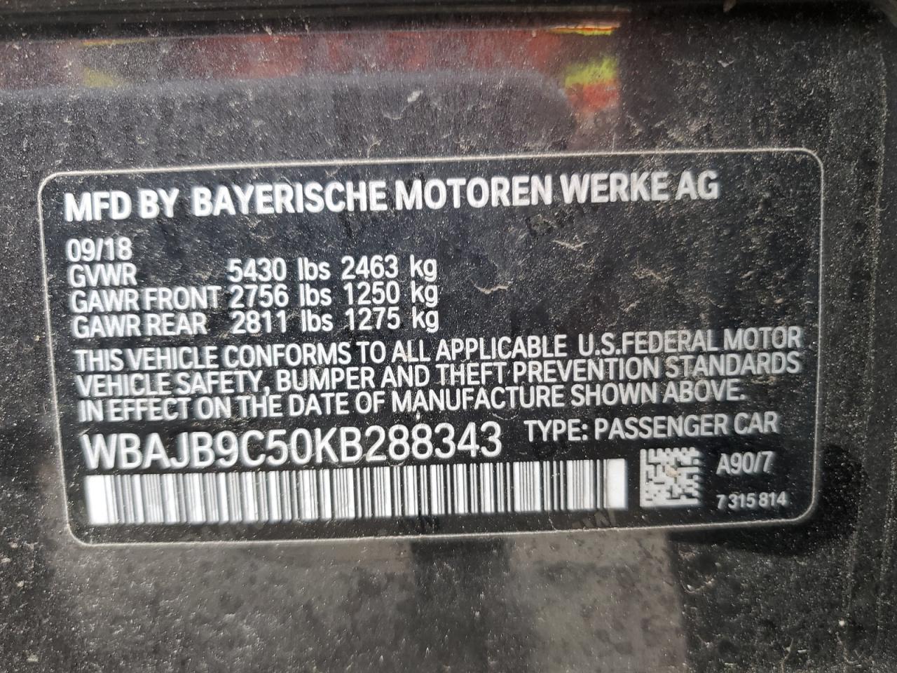 WBAJB9C50KB288343 2019 BMW M550Xi