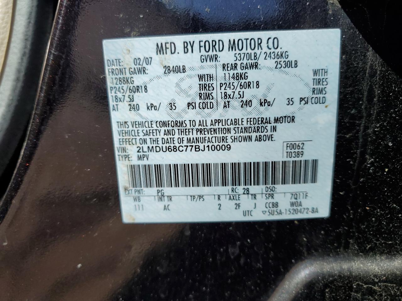 2LMDU68C77BJ10009 2007 Lincoln Mkx