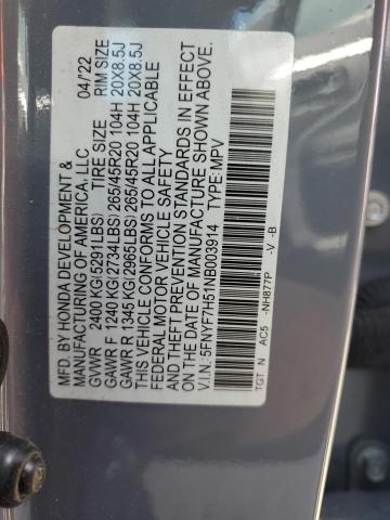 2022 Honda Passport Exl VIN: 5FNYF7H51NB003914 Lot: 55511434